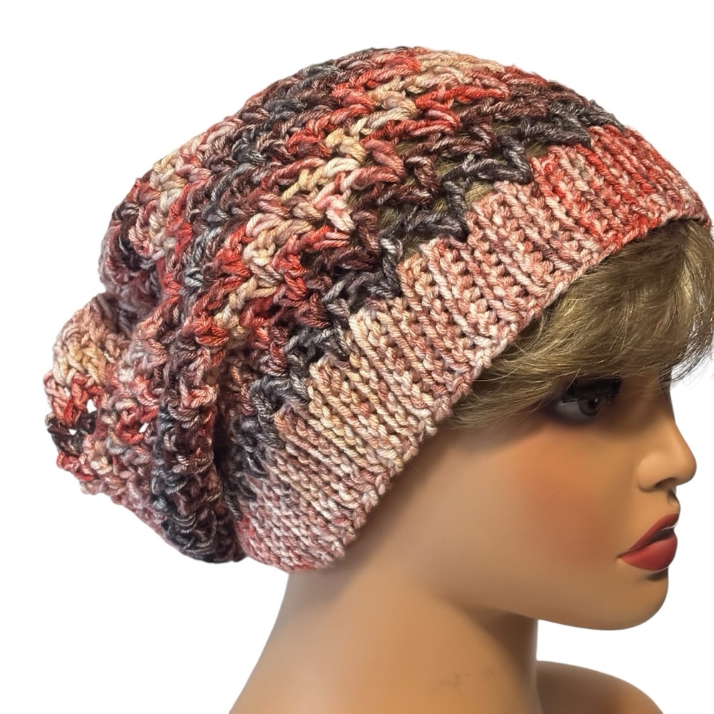 Cozy Hand Crocheted wine slouchy beanie toboggan sock hat Y2K Custom made NEW
